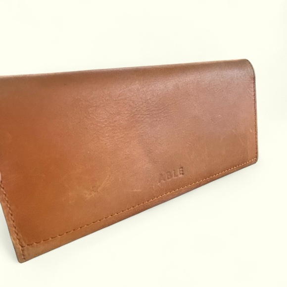 ABLE tan leather fold out ladies wallet distressed western boho chic - Picture 1 of 9